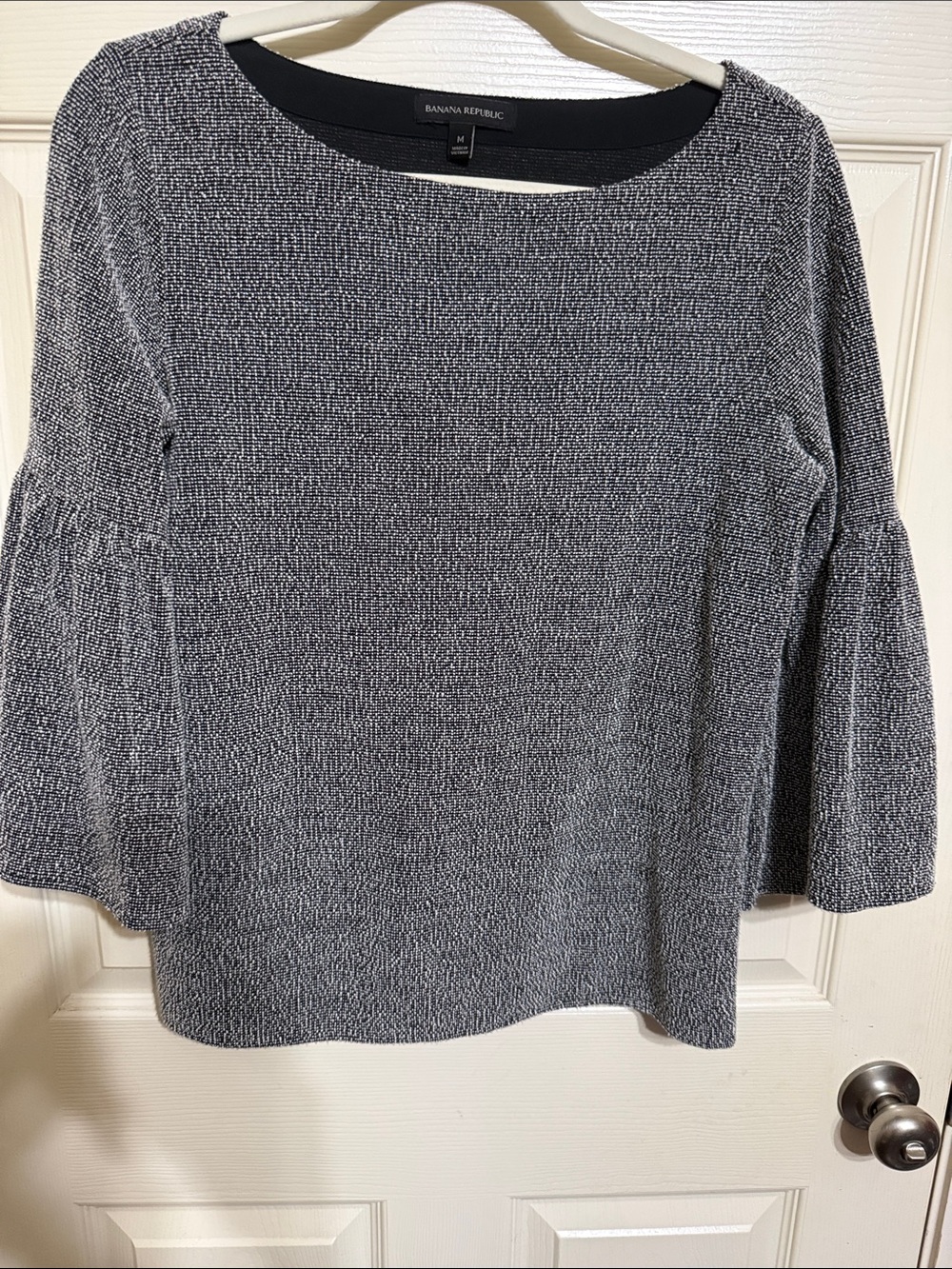 Banana Republic Black and White Textured Bell Sleeve Blouse
